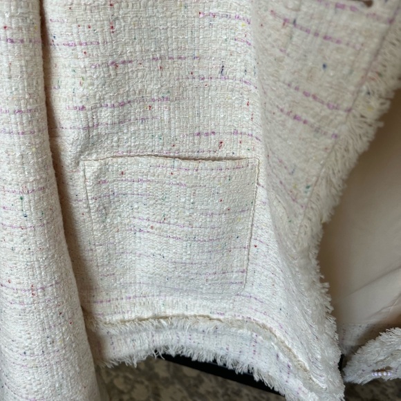 NWT Express Fringe Tweed Novelty Button Cropped Jacket Blazer, Beige / Pink, XL - Picture 4 of 9